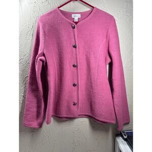 The TOG Shop Womens Pink Button Up Cardigan Blazer‎ 100% Wool Size Medium